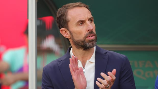 England manager Gareth Southgate pictured during his team's 6-2 win over Iran at the 2022 World Cup in Qatar